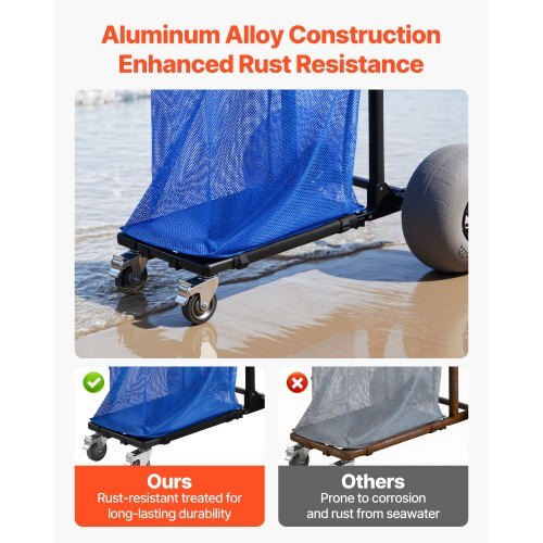 Beach Cart with Large Wheels for Sand, 165 lbs Load Capacity, Heavy Duty Folding Beach Wagon with 12" Balloon Wheels, Storage Bag, 180? Adjustable Handlebar, Dolly for Camping Fishing Garden