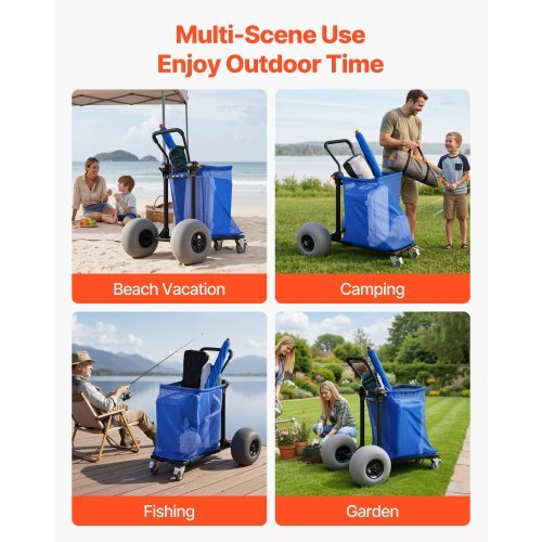 Beach Cart with Large Wheels for Sand, 165 lbs Load Capacity, Heavy Duty Folding Beach Wagon with 12" Balloon Wheels, Storage Bag, 180? Adjustable Handlebar, Dolly for Camping Fishing Garden