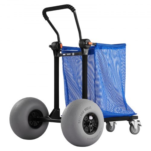 Beach Cart with Large Wheels for Sand, 165 lbs Load Capacity, Heavy Duty Folding Beach Wagon with 12" Balloon Wheels, Storage Bag, 180? Adjustable Handlebar, Dolly for Camping Fishing Garden
