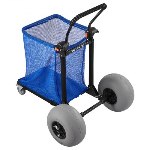 Beach Cart with Large Wheels for Sand, 165 lbs Load Capacity, Heavy Duty Folding Beach Wagon with 12" Balloon Wheels, Storage Bag, 180? Adjustable Handlebar, Dolly for Camping Fishing Garden