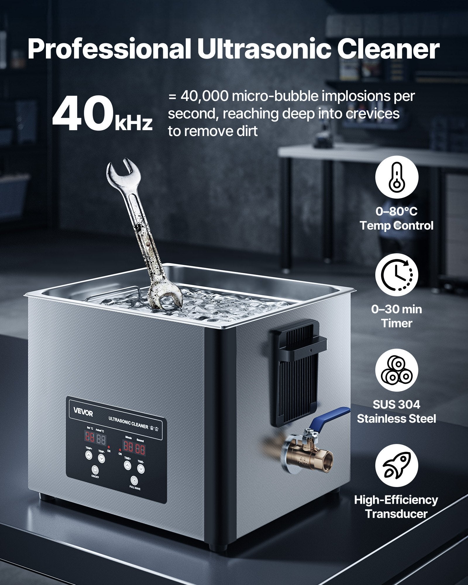 15L Ultrasonic Cleaner, Professional Ultrasonic Cleaner Machine with Cleaning Basket & Digital Display, 240W Stainless Steel 40kHz Industrial Cleaning Machine for Parts, Carburetors, Instruments - American Smart