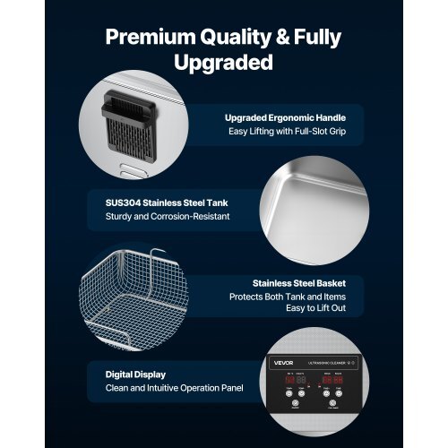 15L Ultrasonic Cleaner, Professional Ultrasonic Cleaner Machine with Cleaning Basket & Digital Display, 240W Stainless Steel 40kHz Industrial Cleaning Machine for Parts, Carburetors, Instruments - American Smart