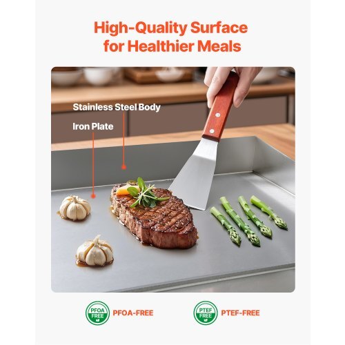 Commercial Electric Griddle, 25.79 x 15.75 inch, 2800W, 122-570F Adjustable Temp Control, Stainless Steel Body, Full Flat, with 2 Spatulas, 2 Brushes, and 4 Foot Pads, for Steak, Pancake - American Smart