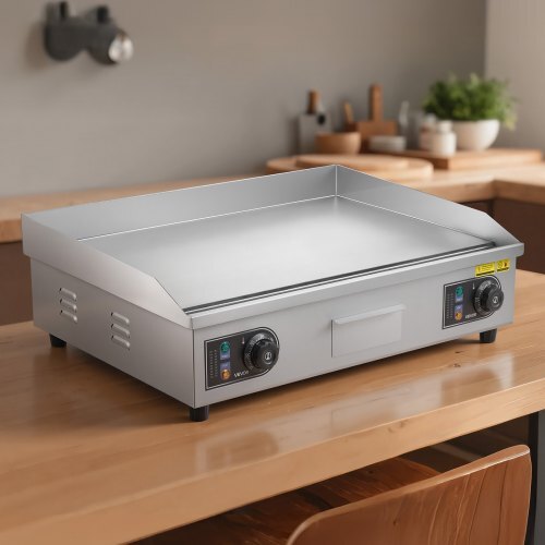 Commercial Electric Griddle, 25.79 x 15.75 inch, 2800W, 122-570F Adjustable Temp Control, Stainless Steel Body, Full Flat, with 2 Spatulas, 2 Brushes, and 4 Foot Pads, for Steak, Pancake - American Smart