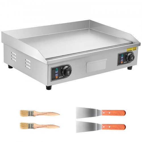 Commercial Electric Griddle, 25.79 x 15.75 inch, 2800W, 122-570F Adjustable Temp Control, Stainless Steel Body, Full Flat, with 2 Spatulas, 2 Brushes, and 4 Foot Pads, for Steak, Pancake - American Smart