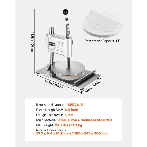 Tortilla Press, 10 Inch Cast Iron Tortilla and Roti Maker, Heavy Duty Tortilladora Press, Pataconera Makers with Handle and 100 Pcs Parchment Paper, Dough Taco Press for Flour Tortilla, Tawa