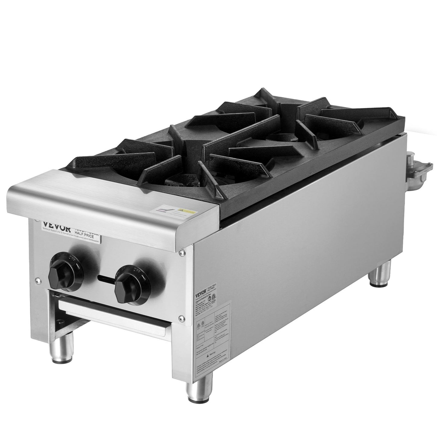 Commercial Gas Stove with 2 Burners, Propane and Natural Gas Countertop Cooking Stove Range, Stainless Steel Gas Hot Plate, Commercial Cooking Equipment for Restaurant, 56,000 BTU - American Smart