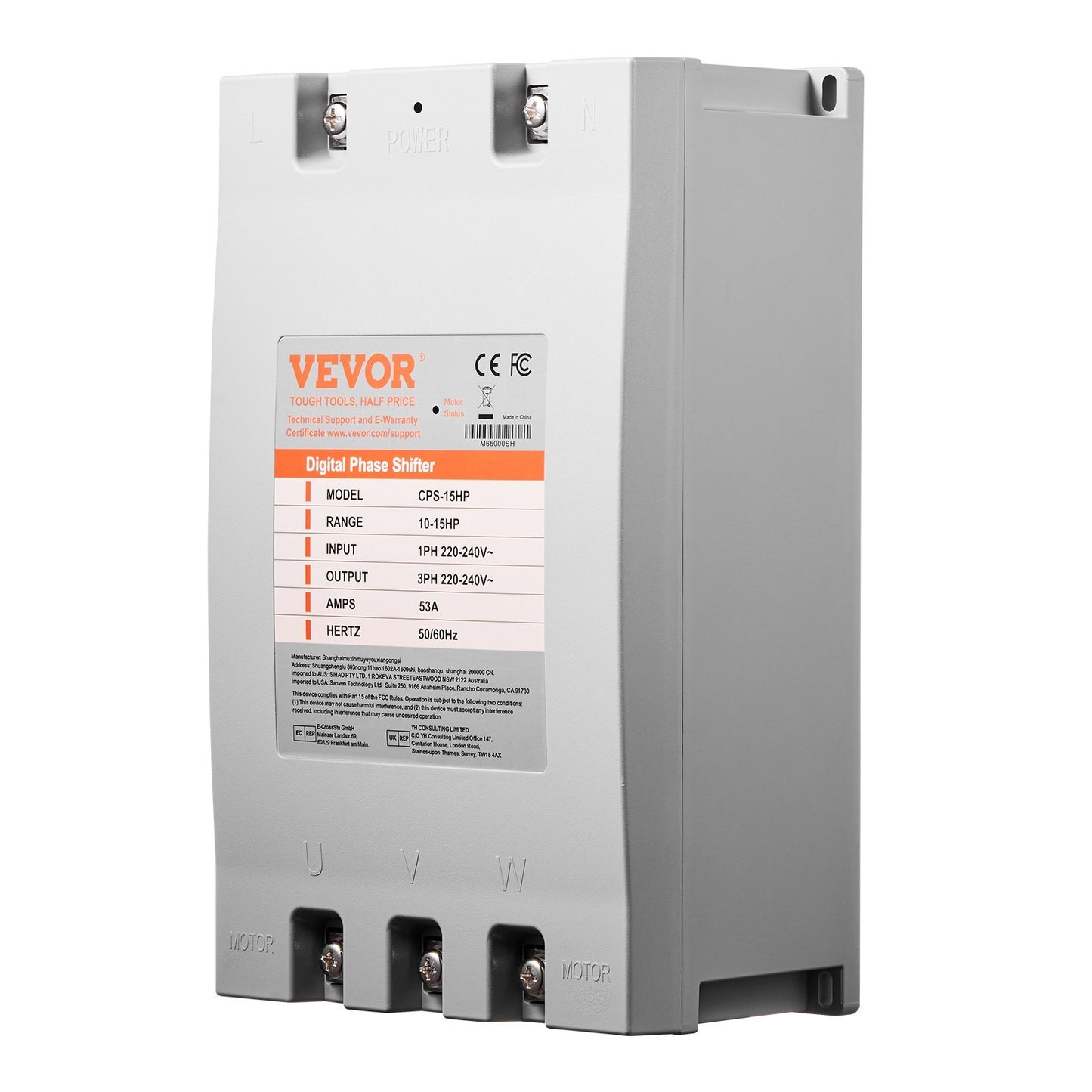 3 Phase Converter - 15HP 53A 220V Single Phase to 3 Phase Converter, 220V Input/Output, Digital Phase Shifter for Residential & Light Commercial Use (One Converter for One Motor Only) - American Smart