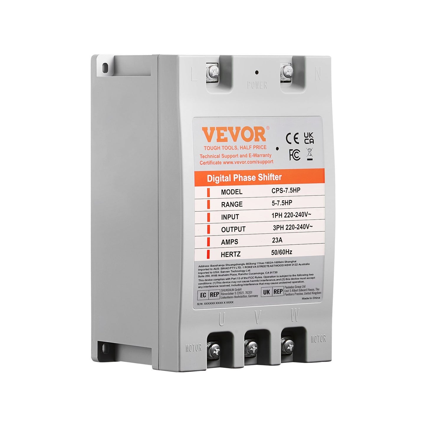3 Phase Converter- 7.5HP 23A 220V Single Phase to 3 Phase Converter, Digital Phase Shifter for Residential & Light Commercial Use, 220V Input/Output (One DPS Must Be Used on One Motor Only) - American Smart