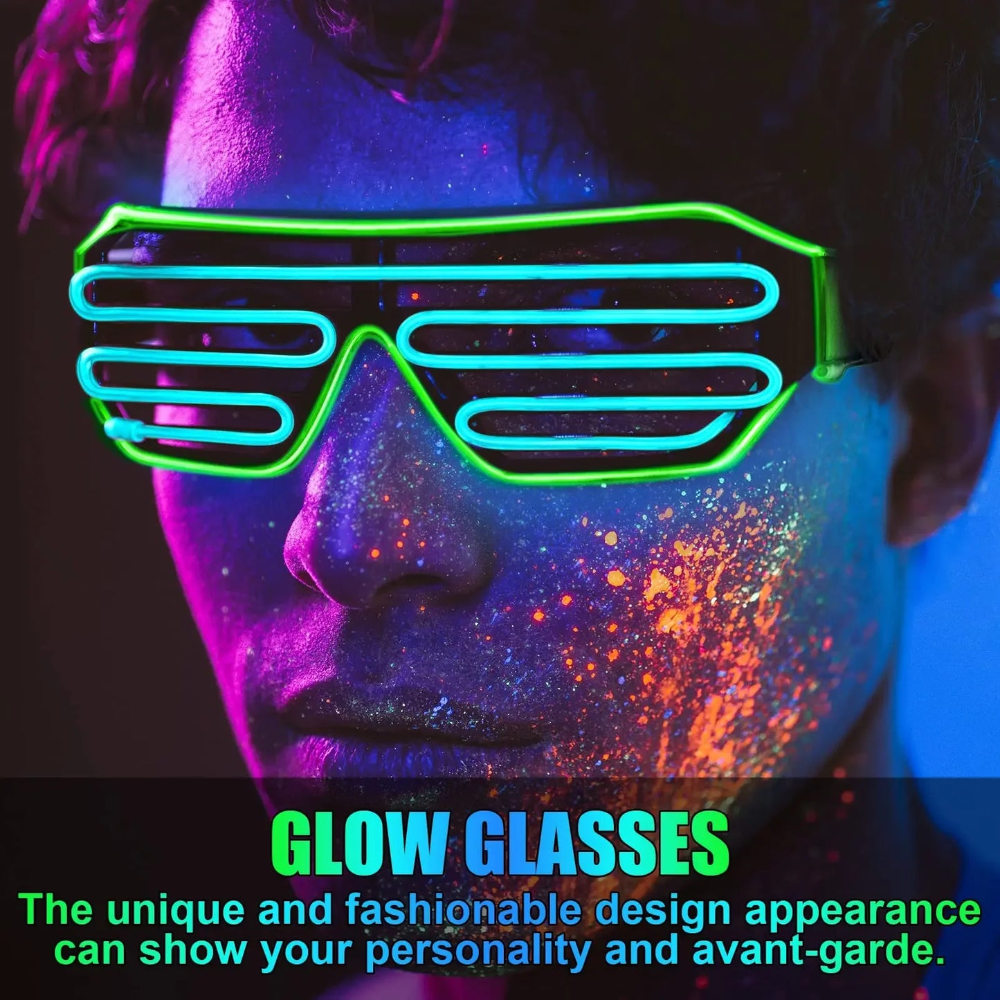 LED Wireless Glow-in-the-dark Glasses, Neon Twinkling Sunglasses, Suitable for Halloween, Christmas, Carnival Party