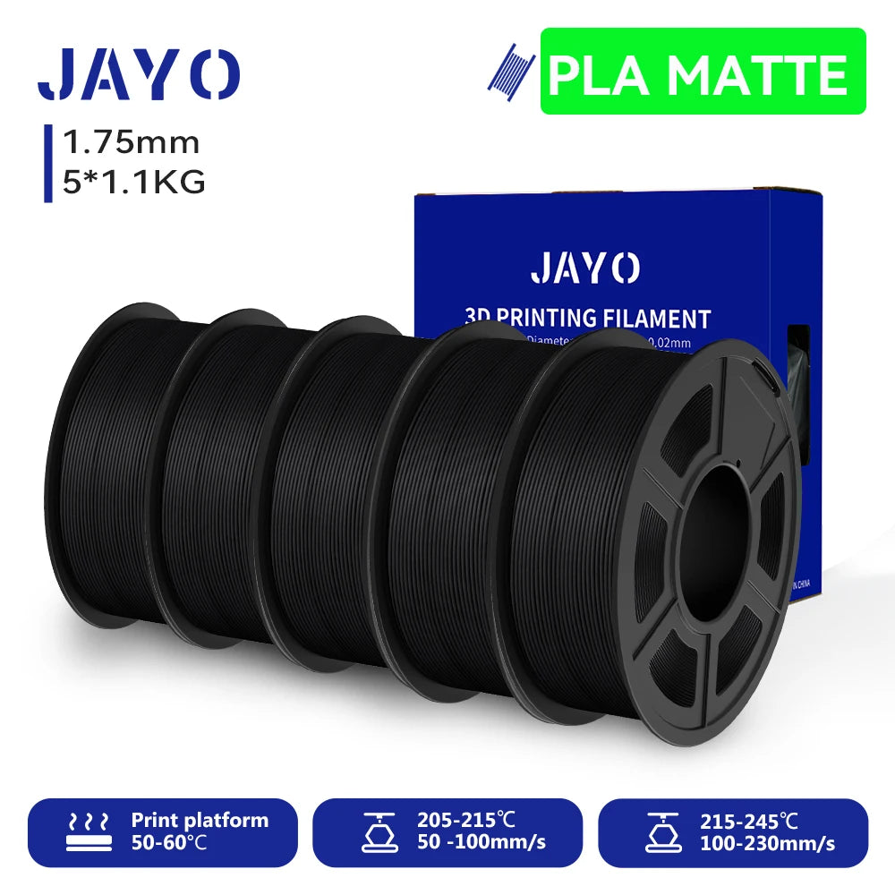 JAYO PLA Matte 3D Printer Filament 1.75mm+/-0.02mm 5/10Rolls 100% No Bubble Non-toxic3D Printing Materials for 3D Printer& Pen