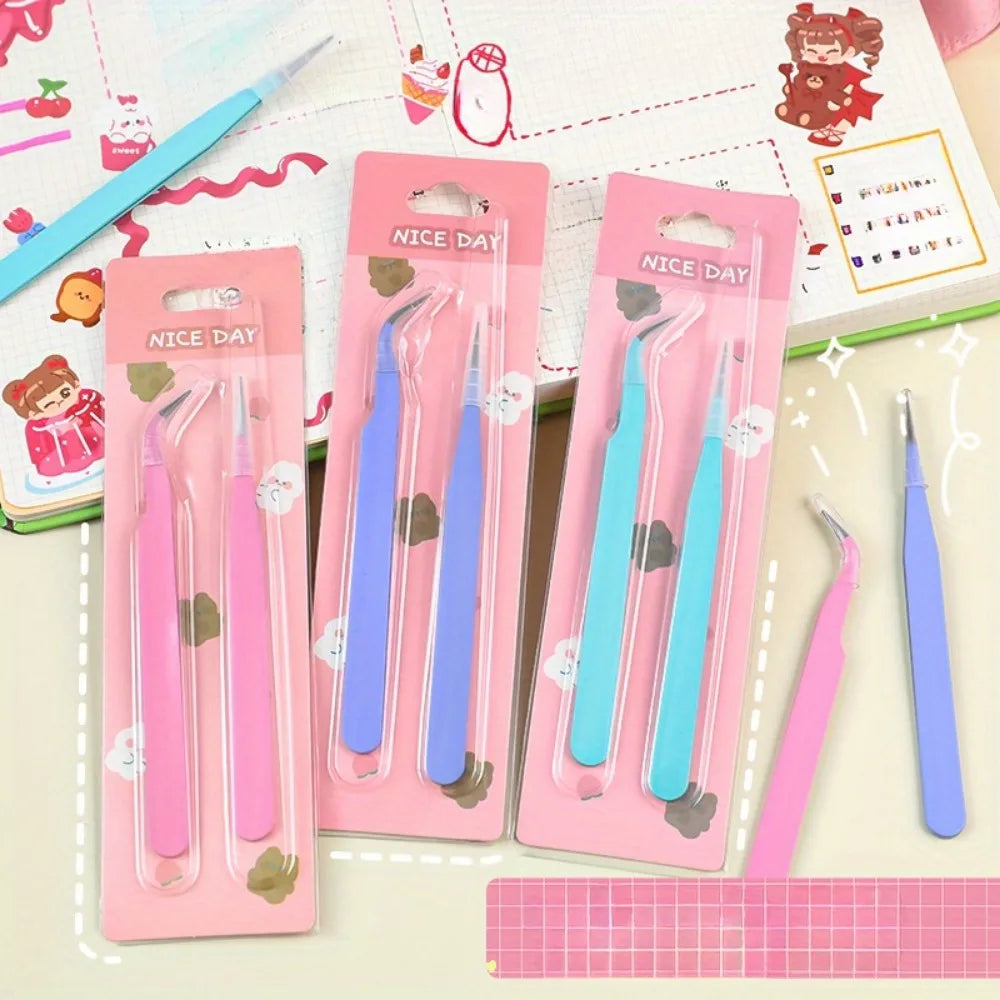 3 Piece Pastel Cardmaking Tweezers Set, Multi-Functional DIY Scrapbooking Tools for Stickers, Embellishments, Craft Projects