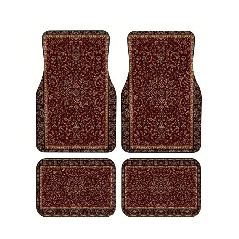 Red Bohemian Paisley Print Car Floor Mats 4Pcs Universal Anti-Slip Auto Carpet Interior Accessories For Women Girls Sedan SUV