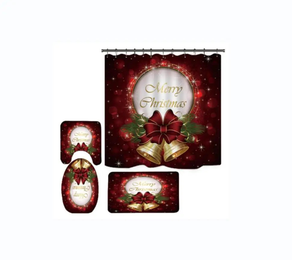 4PCS Bathroom Shower Curtain Set Christmas Snowman Santa Claus Printed Waterproof Shower Curtain Toilet Cover Mat Non Slip Rugs