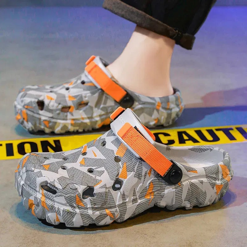 Color: Chocolate, Shoe Size: 42 - Fashion Garden Shoes Men's Clogs Slippers Sandal Flat Camouflage Sandals Male Sneakers Outdoor Flip Flops Home Clogs