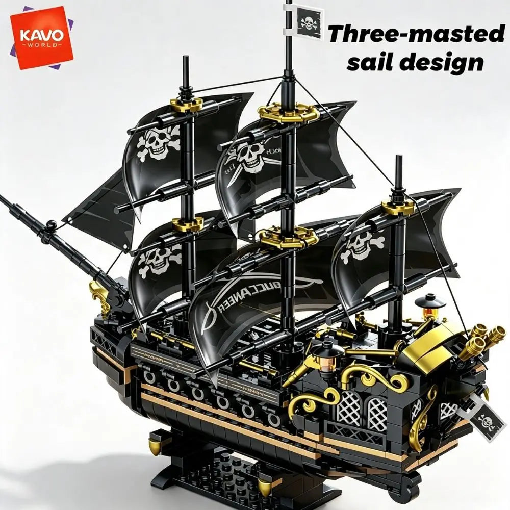 KAVOWORLD 801pcs 1799 Classic Black Sail Pirate Ship Toys Building Blocks Model with Display Stand Large Buccaneer Vessel Boat Brick Kit Corsair Boat Construction Toy Set Collectible DIY Assembly Toy for Desk Decor Christmas
