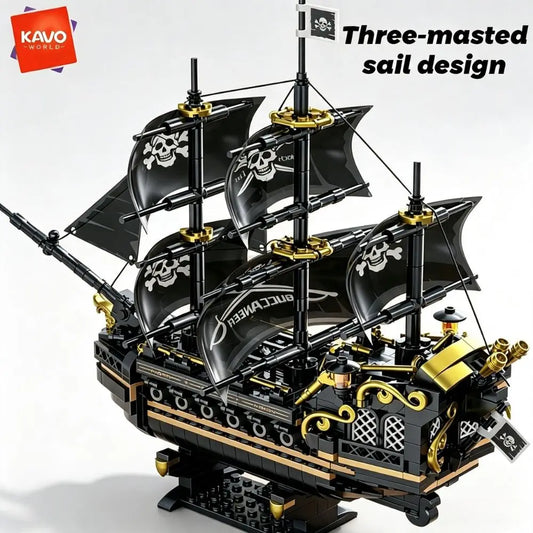 KAVOWORLD 801pcs 1799 Classic Black Sail Pirate Ship Toys Building Blocks Model with Display Stand Large Buccaneer Vessel Boat Brick Kit Corsair Boat Construction Toy Set Collectible DIY Assembly Toy for Desk Decor Christmas