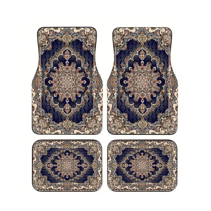 Red Bohemian Paisley Print Car Floor Mats 4Pcs Universal Anti-Slip Auto Carpet Interior Accessories For Women Girls Sedan SUV