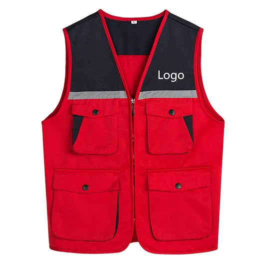Color: Navy Blue, Size: XXL - Men's Outdoor Vest Hiking Fishing Hunting Photography Multi-Pockets Multi-Function Maintenance Worker Waistcoat Print Logo