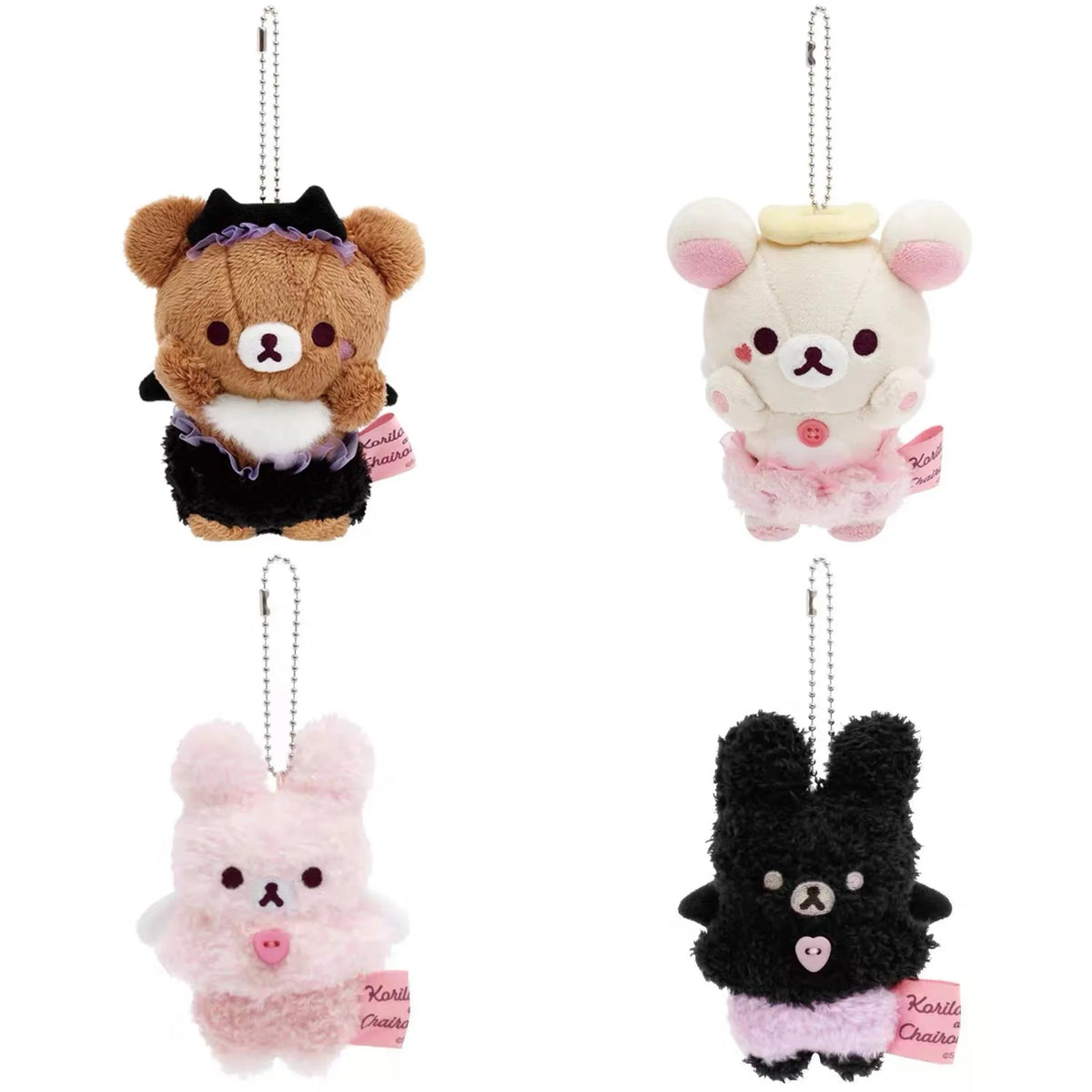 Kawaii Halloween Little Rilakkuma Plush Doll Keychains angel Pink bunny Devil relaxe Bear Sister Korilakkuma Bear Bag Pendant