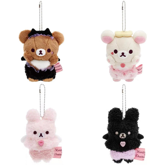 Kawaii Halloween Little Rilakkuma Plush Doll Keychains angel Pink bunny Devil relaxe Bear Sister Korilakkuma Bear Bag Pendant