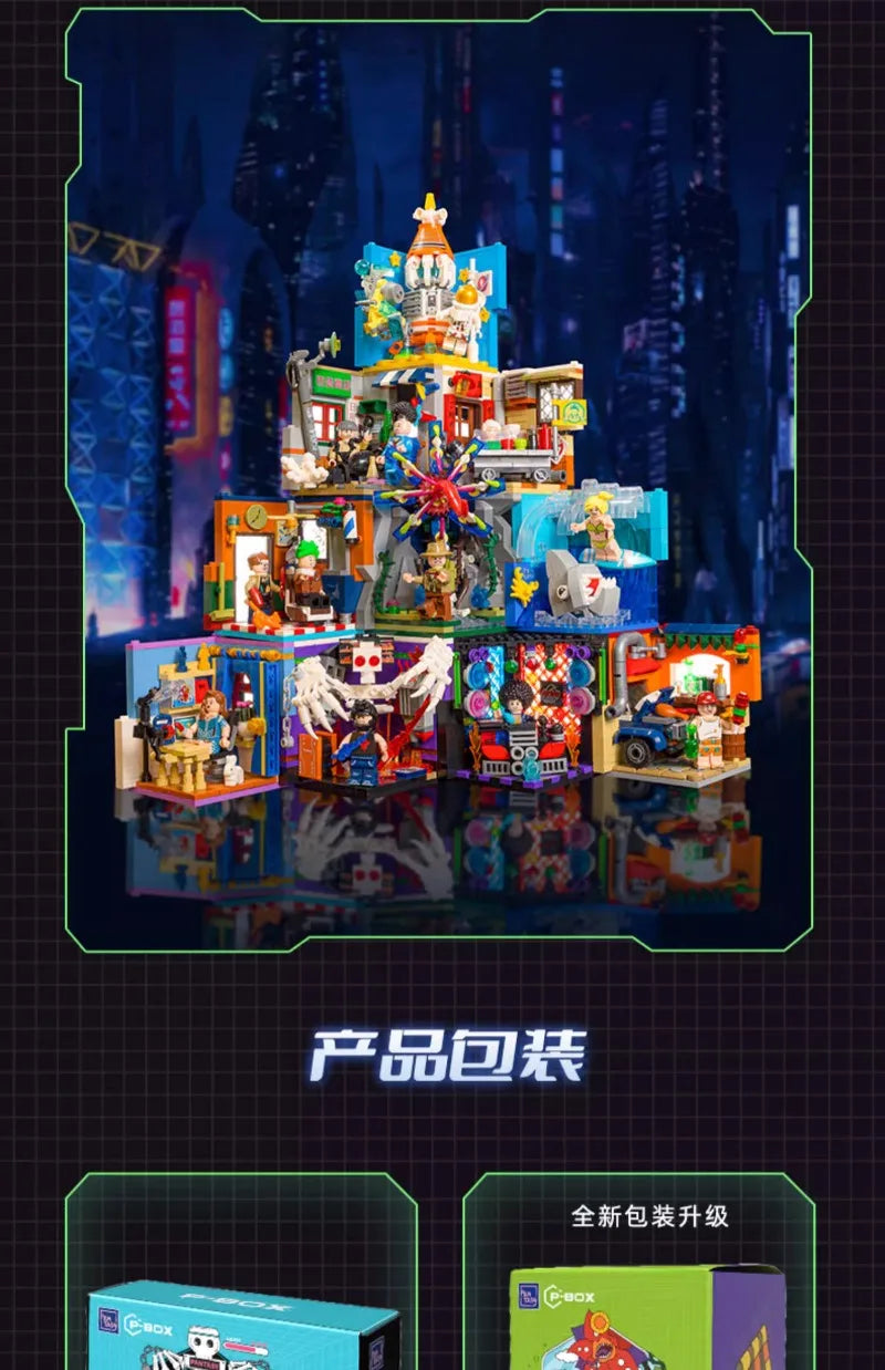 Scene Building Blocks Mini Small Particles Surfing Adventure Exploration Series Model Ornaments Splicing Toys Halloween Gift