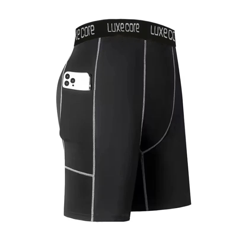 High Performance Men's Compression Shorts With Pocket - Quick Dry Breathable Stretchy Base Layer For Sports Gym