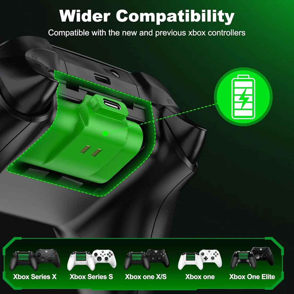 BEBONCOOL Rechargeable Controller Battery Pack USB C Charging Cable Xbox One X/S/Elite Controller Battery Play and Charger