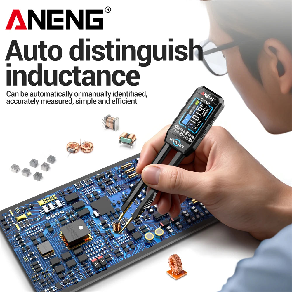 ANENG GN703 Smart Tweezers LCR Meter Professional SMD ESR Test Capacitance Resistance Inductance Digital LCR Bridge Calibration