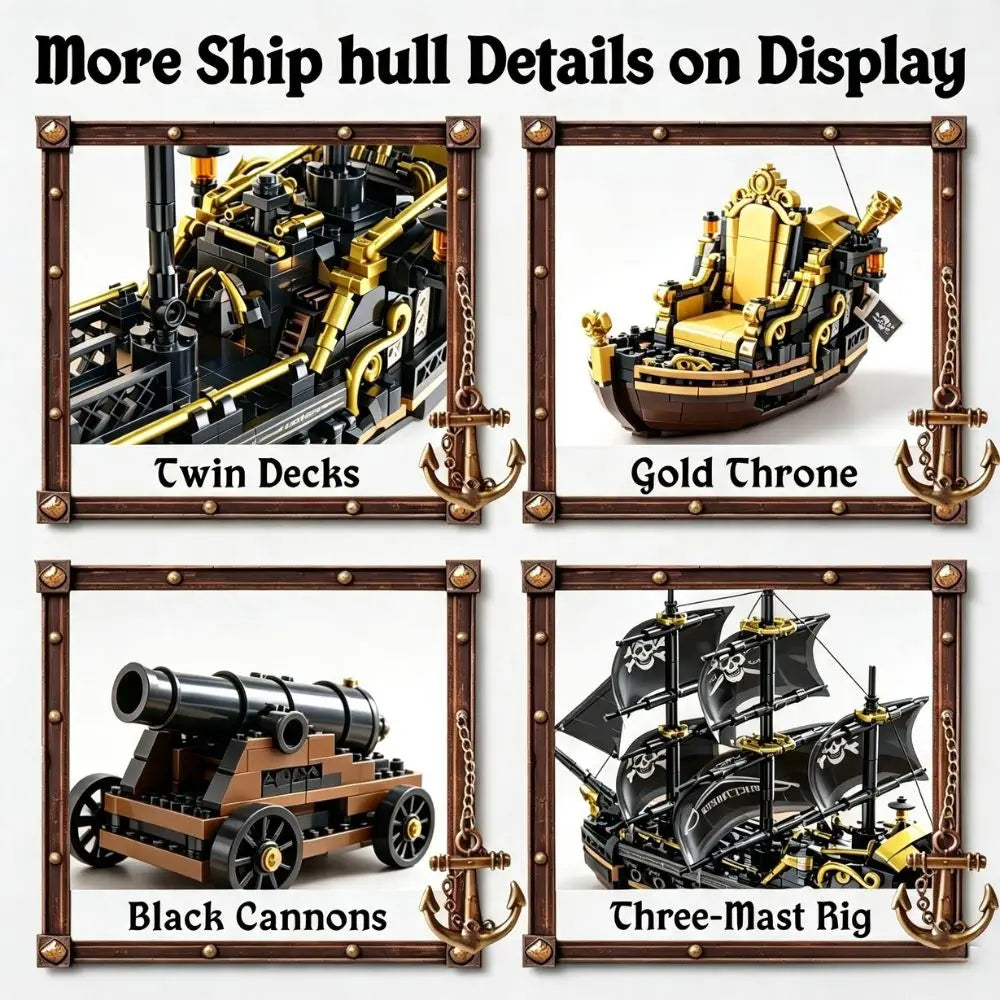 KAVOWORLD 801pcs 1799 Classic Black Sail Pirate Ship Toys Building Blocks Model with Display Stand Large Buccaneer Vessel Boat Brick Kit Corsair Boat Construction Toy Set Collectible DIY Assembly Toy for Desk Decor Christmas