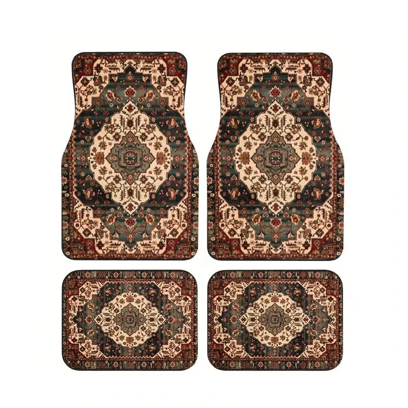 Red Bohemian Paisley Print Car Floor Mats 4Pcs Universal Anti-Slip Auto Carpet Interior Accessories For Women Girls Sedan SUV