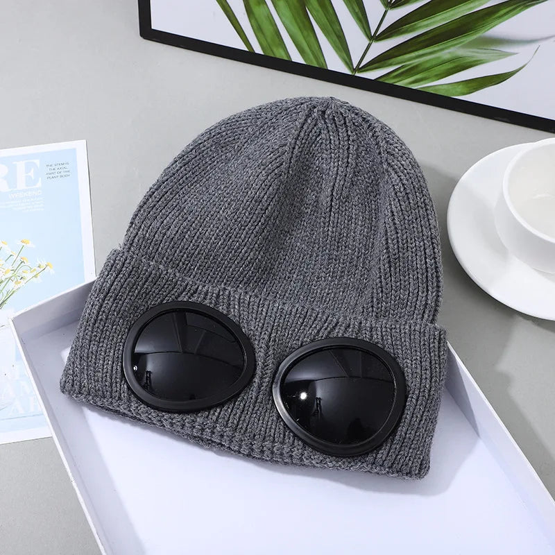 Stretchy Winter Hat Glasses Knitted Hat Windproof Winter Beanie Elastic Soft Warm Anti-slip Ear Protection Unisex Casual Hat