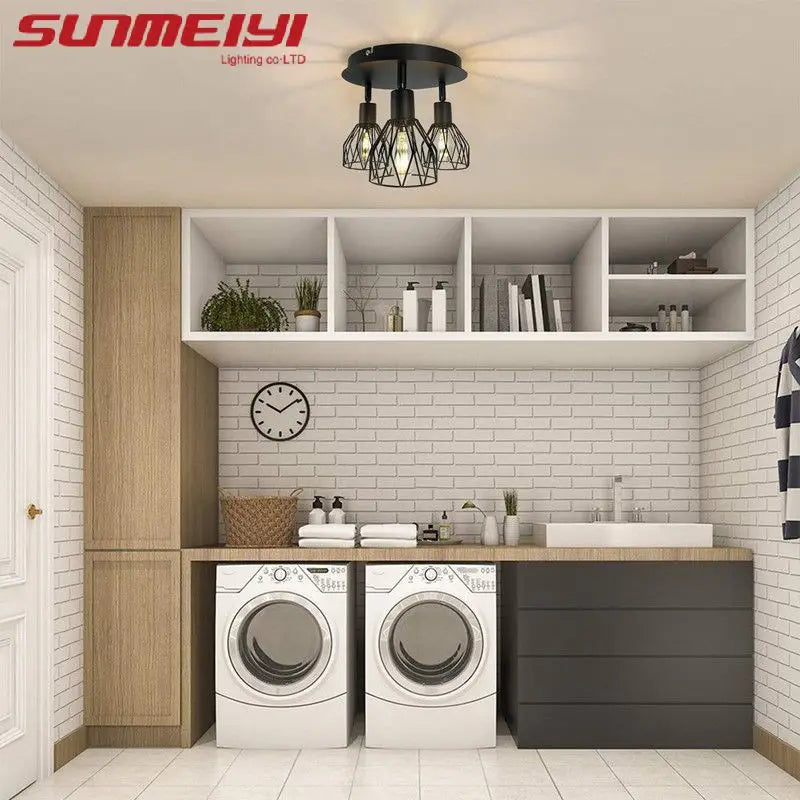 LED Ceiling Light Fixture Black Iron Farmhouse Kitchen Dining Table Hallway Bathroom Bedroom E14 Lamp holder Ceiling Light