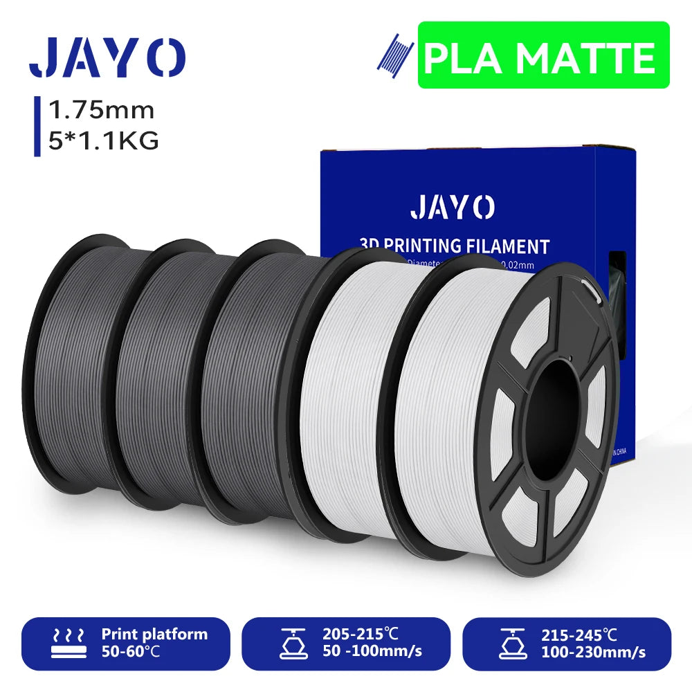 JAYO PLA Matte 3D Printer Filament 1.75mm+/-0.02mm 5/10Rolls 100% No Bubble Non-toxic3D Printing Materials for 3D Printer& Pen