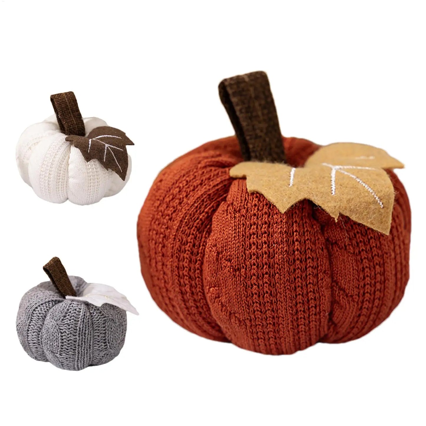 Knit Pumpkin for Autumn Decor Handcrafted Knitted Pumpkin Cozy Warm Soft Decorative Ornaments for Halloween Easter Thanksgiving