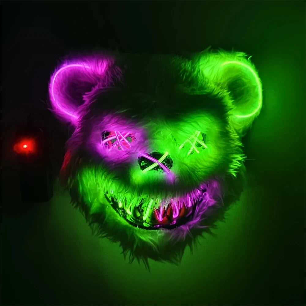 New Bloody Rabbit Bloody Bear Luminous Led Mask Halloween Horror Bunny Mask Carnival Party Cosplay Horror Dress Up Props Gifts