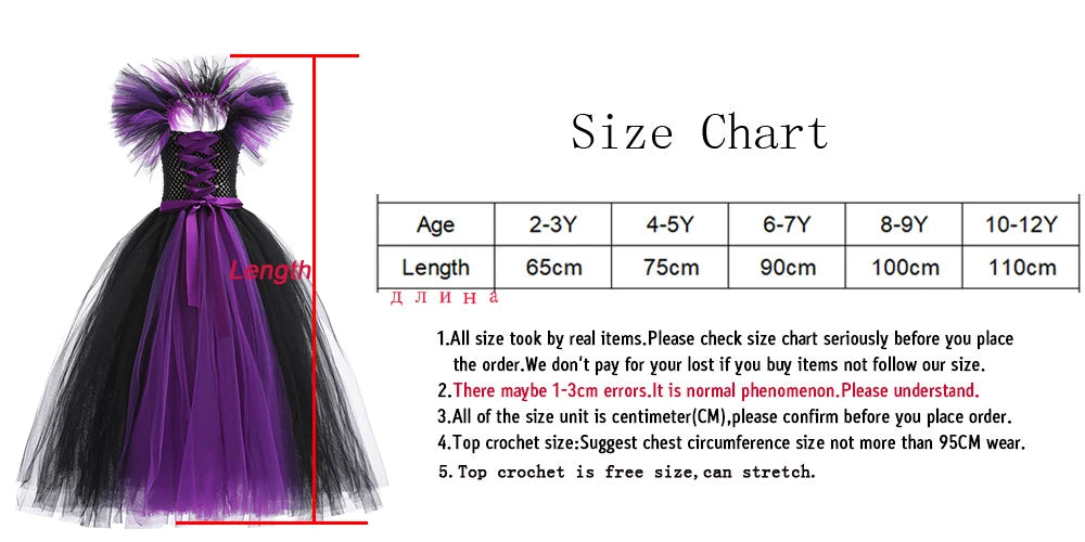 Maleficent Neck Dress Girls Halloween Theme Cosplay Costume Handmade Woven Tulle Dress Evil Role Playing Outfits Luxury Gown