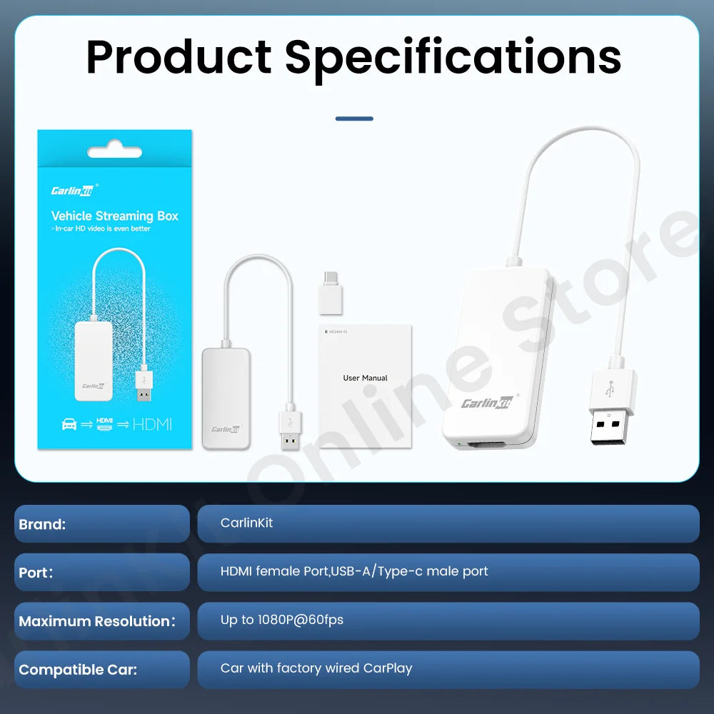 Carlinkit HD2CP Carplay to HDMI Adapter Work for Wired Carplay Xbox Switch Tv Stick Laptop Screen Mirroring Adapter Tv Box