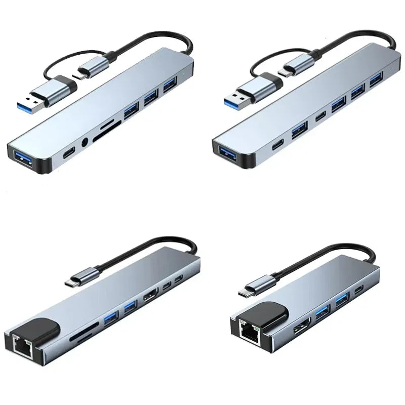 Color: Silver - USB C HUB Type C Splitter Thunderbolt 3 Docking Station Laptop Adapter With For Macbook Air M1 iPad Pro