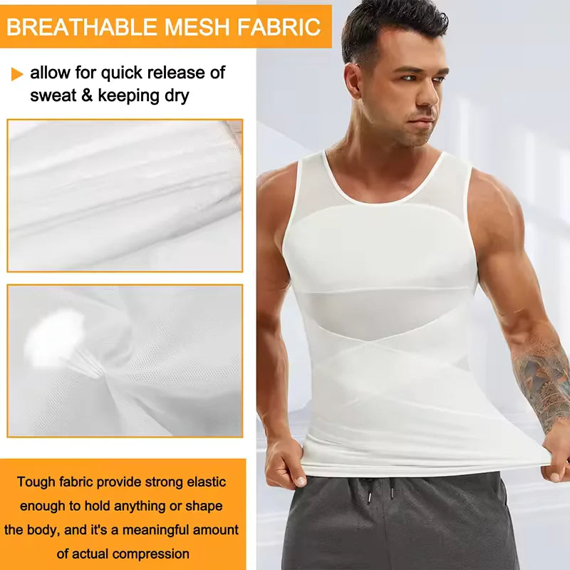 Men's Shapewear Tank Top Gynomastica Sleeveless Vest Cross Mesh SuitCompression Shirt for Men Slimming Undershirt Tummy Control Body Shaper Breathable Waist Trainer Underwear Soft Back Support Fitness