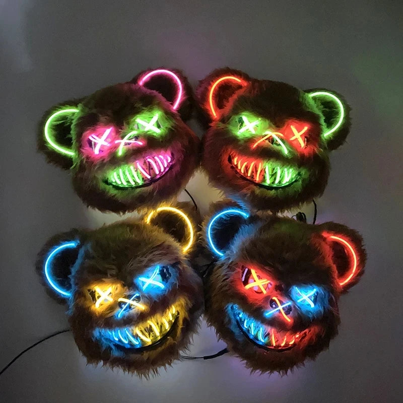 New Bloody Rabbit Bloody Bear Luminous Led Mask Halloween Horror Bunny Mask Carnival Party Cosplay Horror Dress Up Props Gifts