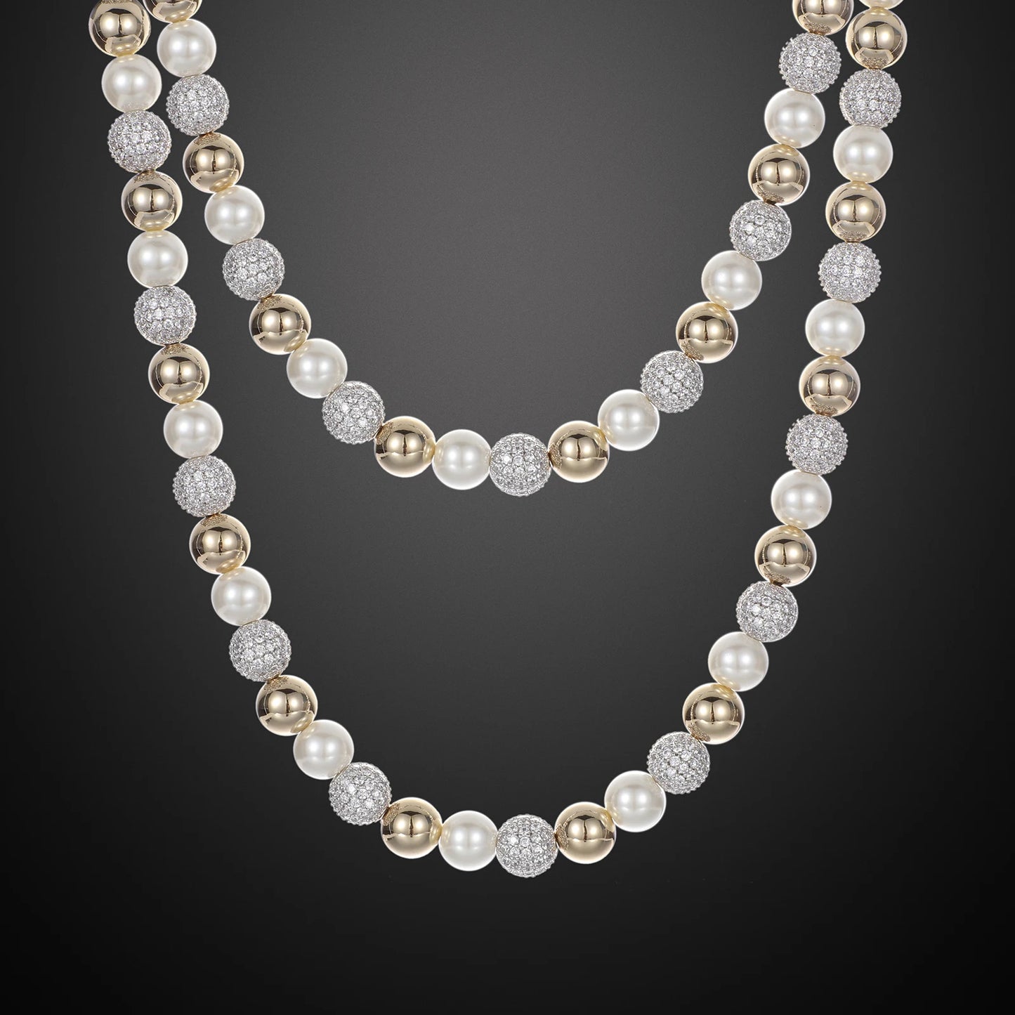 Fashion Imitation Pearl Men Necklace Iced Out Cubic Zircon Ball Hip Hop Bling Fashion Jewelry Rock Party Choker Chain Gifts