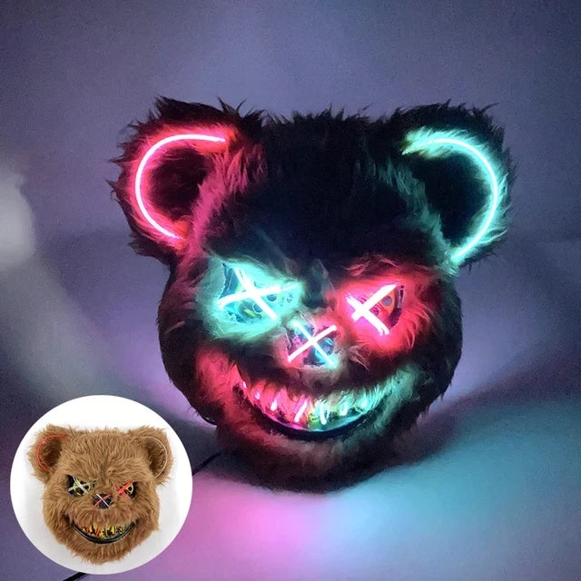 New Bloody Rabbit Bloody Bear Luminous Led Mask Halloween Horror Bunny Mask Carnival Party Cosplay Horror Dress Up Props Gifts