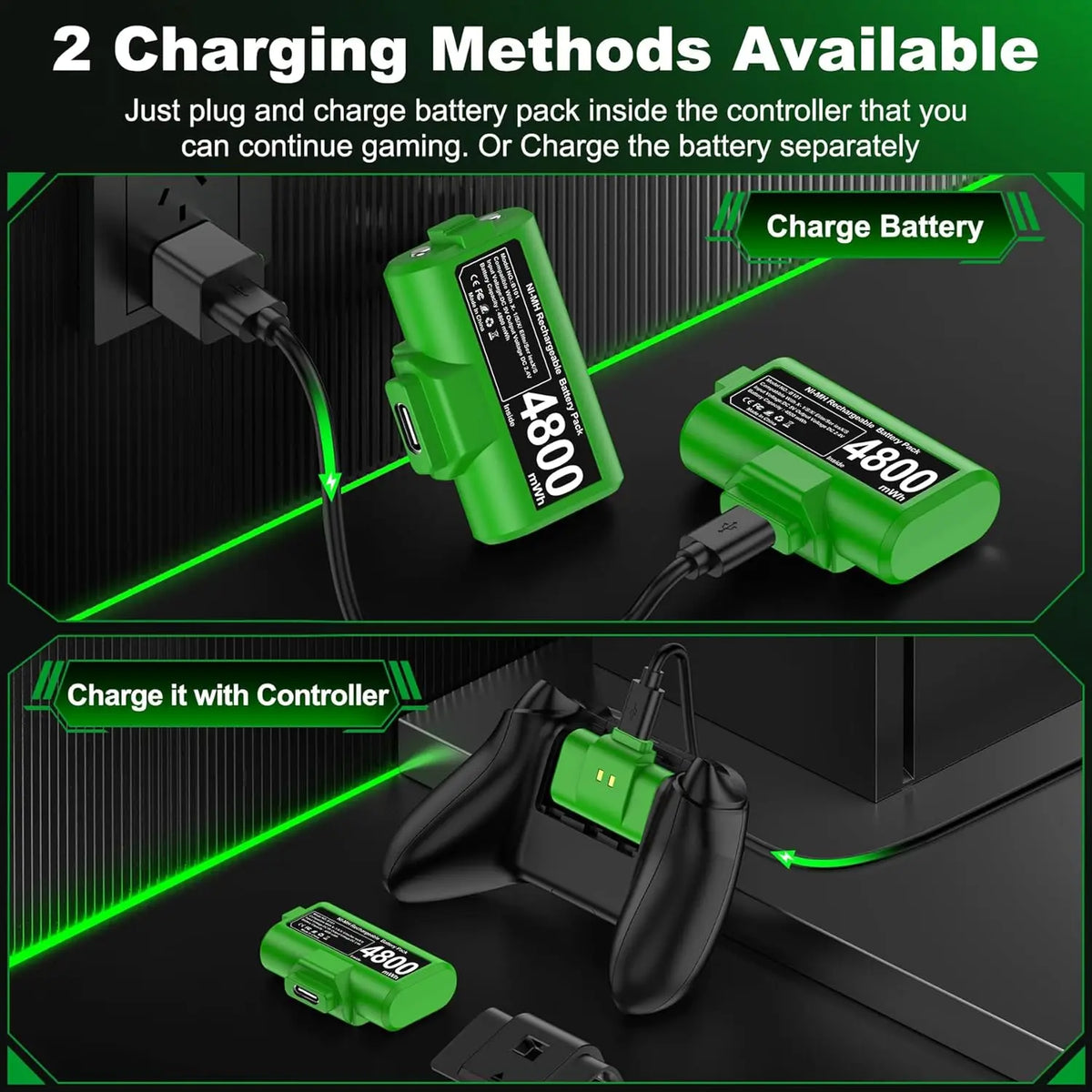 BEBONCOOL Rechargeable Controller Battery Pack USB C Charging Cable Xbox One X/S/Elite Controller Battery Play and Charger