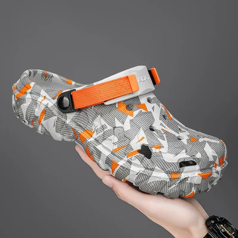 Color: Chocolate, Shoe Size: 42 - Fashion Garden Shoes Men's Clogs Slippers Sandal Flat Camouflage Sandals Male Sneakers Outdoor Flip Flops Home Clogs