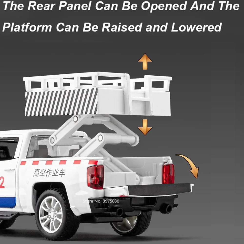 1/32 High Altitude Operation Lifting Car Car Model Alloy Diecast with Sound Light Pull Back Function Toy Vehicle Collect Gifts