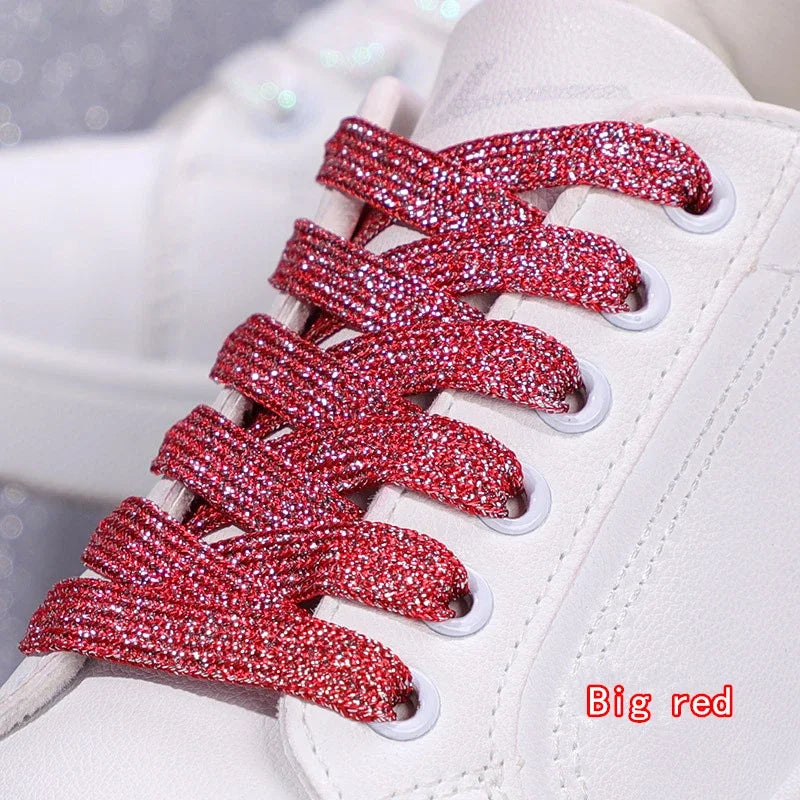Colorful Flat Shoe laces Fashion Glitter Shoelaces for Athletic Running Sneakers Shoes Boot 1 CM Width Shoelace Strings 20 Color