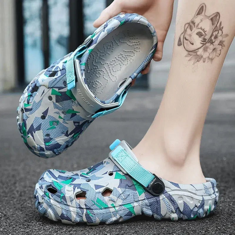 Color: Chocolate, Shoe Size: 42 - Fashion Garden Shoes Men's Clogs Slippers Sandal Flat Camouflage Sandals Male Sneakers Outdoor Flip Flops Home Clogs