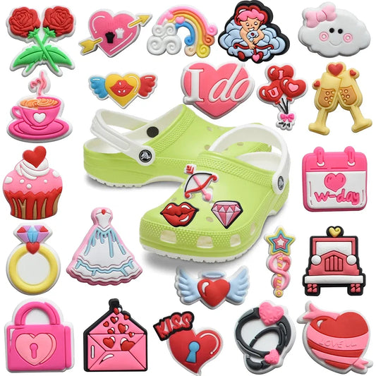 Color: champagne, Ships From: CHINA - 1pcs Valentine's Day Rose Love Diamond dile charm Garden Shoe accessories Clogs buckle decoration sandals decoration gift
