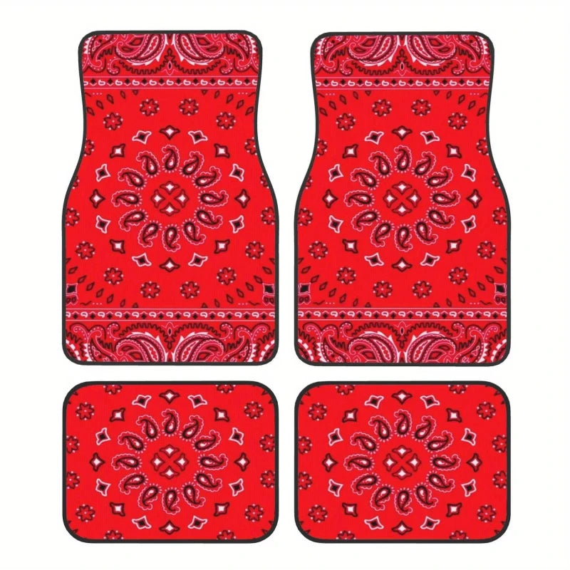 Red Bohemian Paisley Print Car Floor Mats 4Pcs Universal Anti-Slip Auto Carpet Interior Accessories For Women Girls Sedan SUV